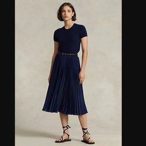Navy Polo Ralph Lauren Pleated Georgette Skirt NWT